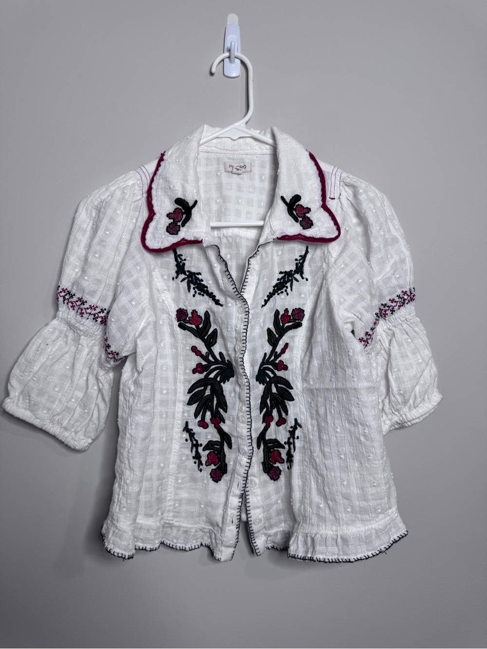 Pilcro Puff Sleeve Embroidered Collared Blouse - Picture 2 of 11